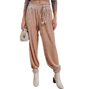 Kori Crinkle Velvet Jogger drawstring waist natural nude tone medium NWT